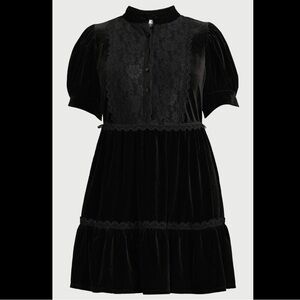 Eloquii Elements Women 18W Black Onyx Lace Accent Velvet Dress w/Puffed Sleeves